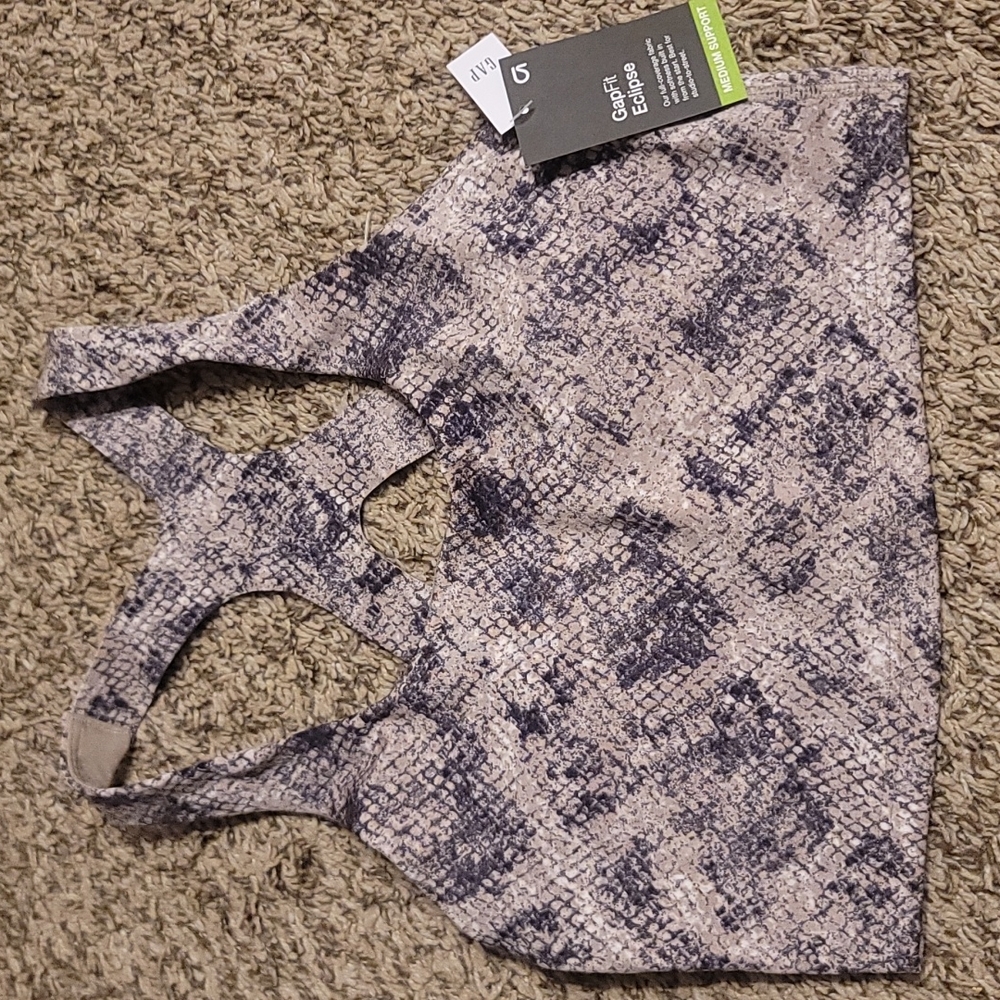 GAP GapFit Eclipse Racerback Sports Bra: Gray Snake Print: NWT: SZ XS